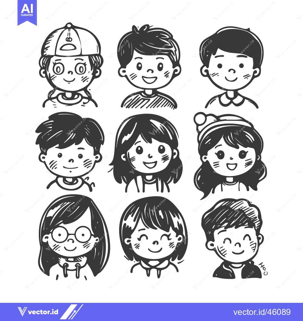 Premium Vector dari Hand-drawn illustrations of nine smiling children