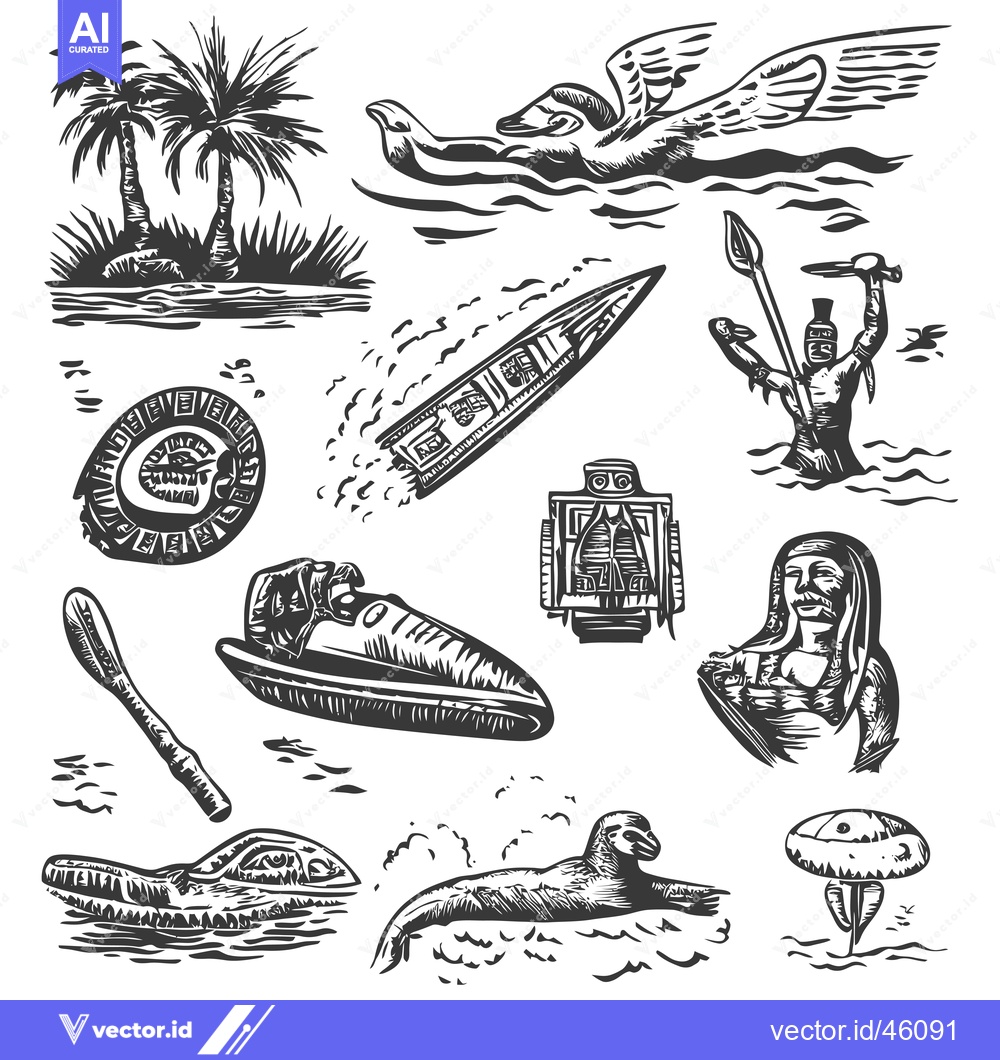 Premium Vector dari Hand-Drawn Illustrations of Ocean Life and Tropical Elements