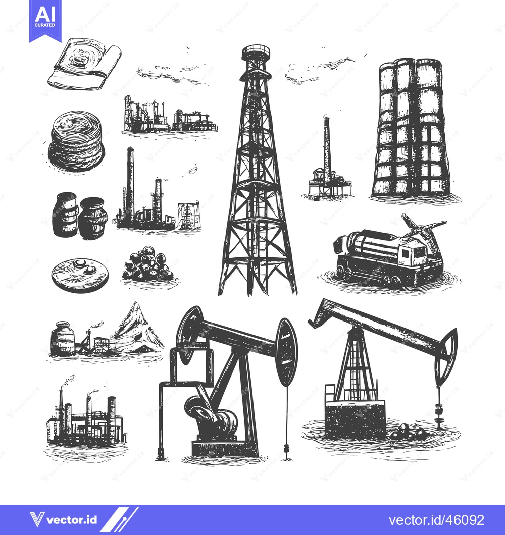Premium Vector of Hand-Drawn Illustrations of Oil Industry Elements