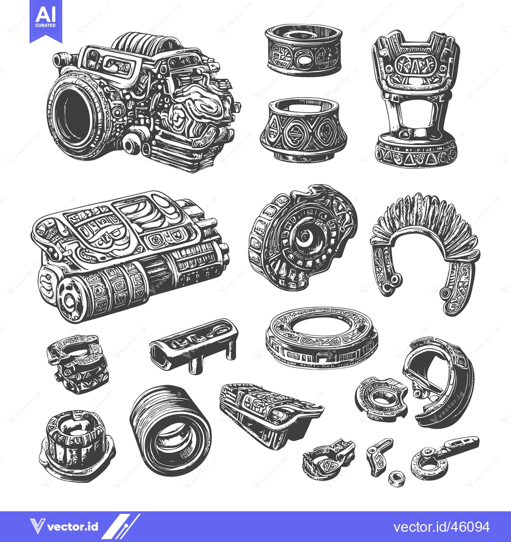 Premium Vector dari Hand-drawn Illustrations of Ornate Mechanical Components