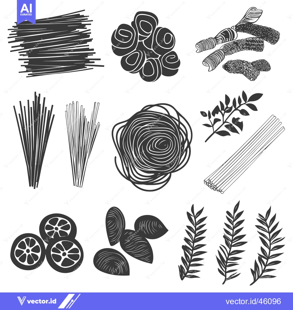 Premium Vector dari Hand-Drawn Illustrations of Pasta Shapes, Citrus Fruit, and Herbs