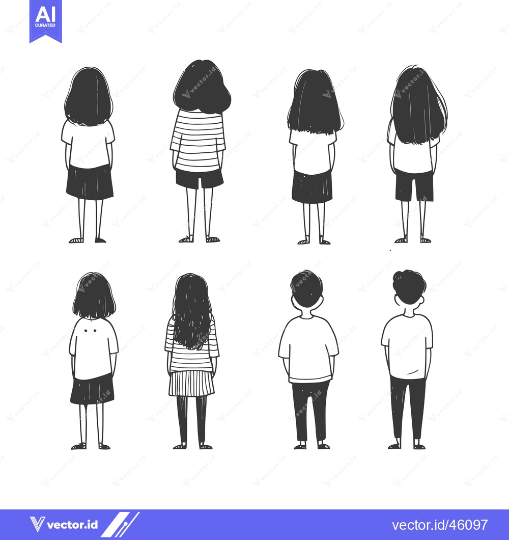 Premium Vector dari Hand-drawn illustrations of people from the back in various casual out