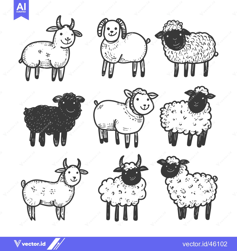 Premium Vector of Hand-drawn Illustrations of Sheep and Goats