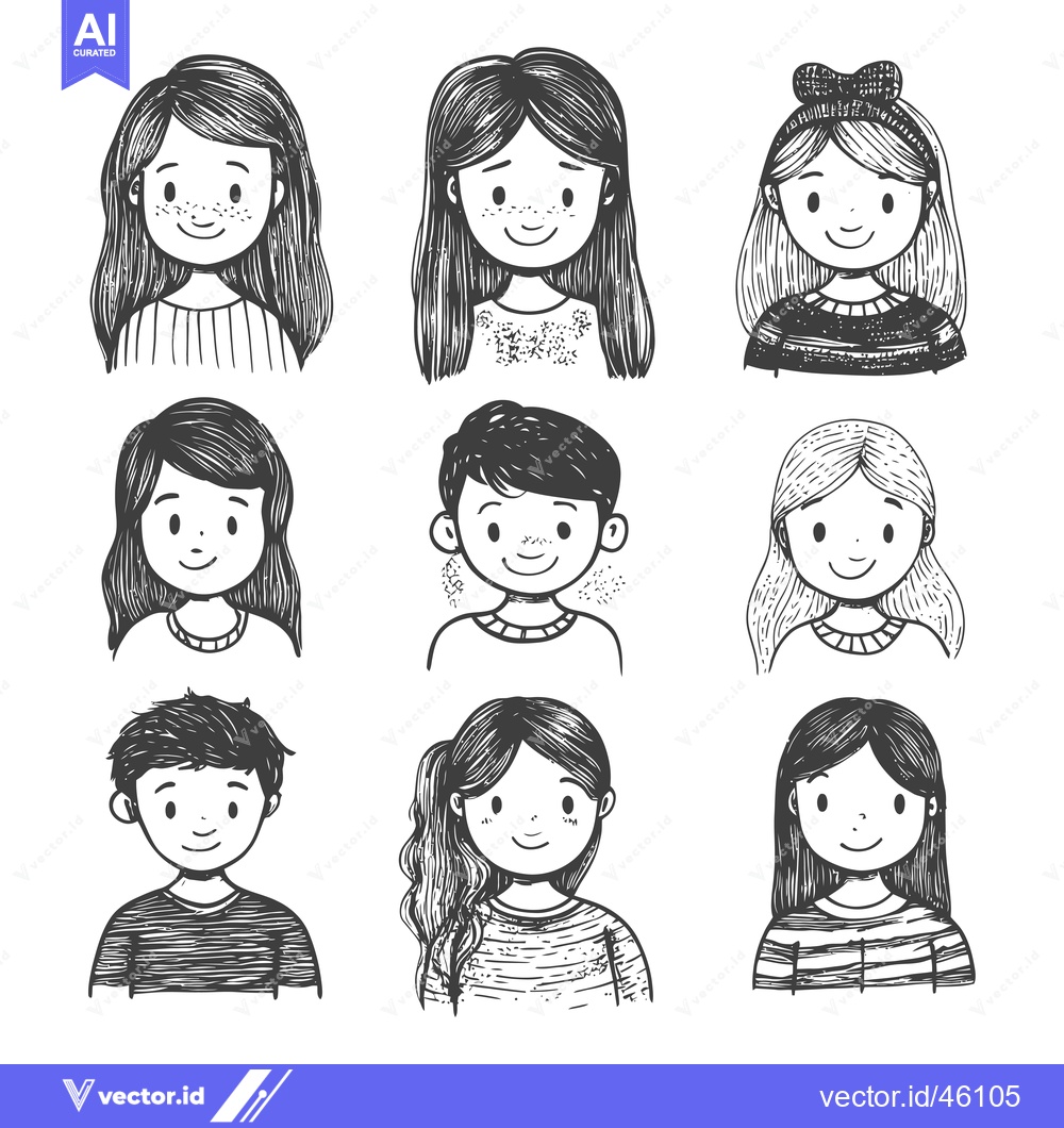 Premium Vector dari Hand-drawn Illustrations of Smiling Children in Striped Shirts