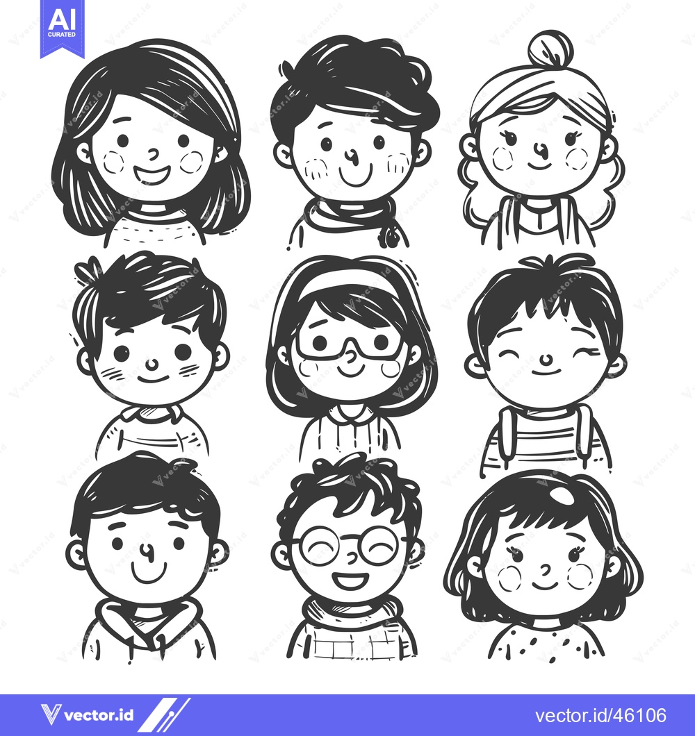Premium Vector dari Hand-Drawn Illustrations of Smiling Children with Different Hairstyles