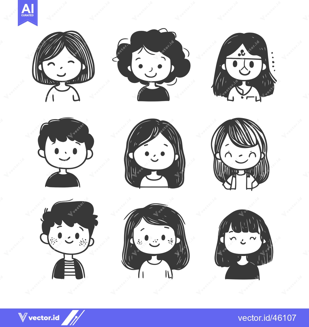 Premium Vector dari Hand-Drawn Illustrations of Smiling People with Different Hairstyles