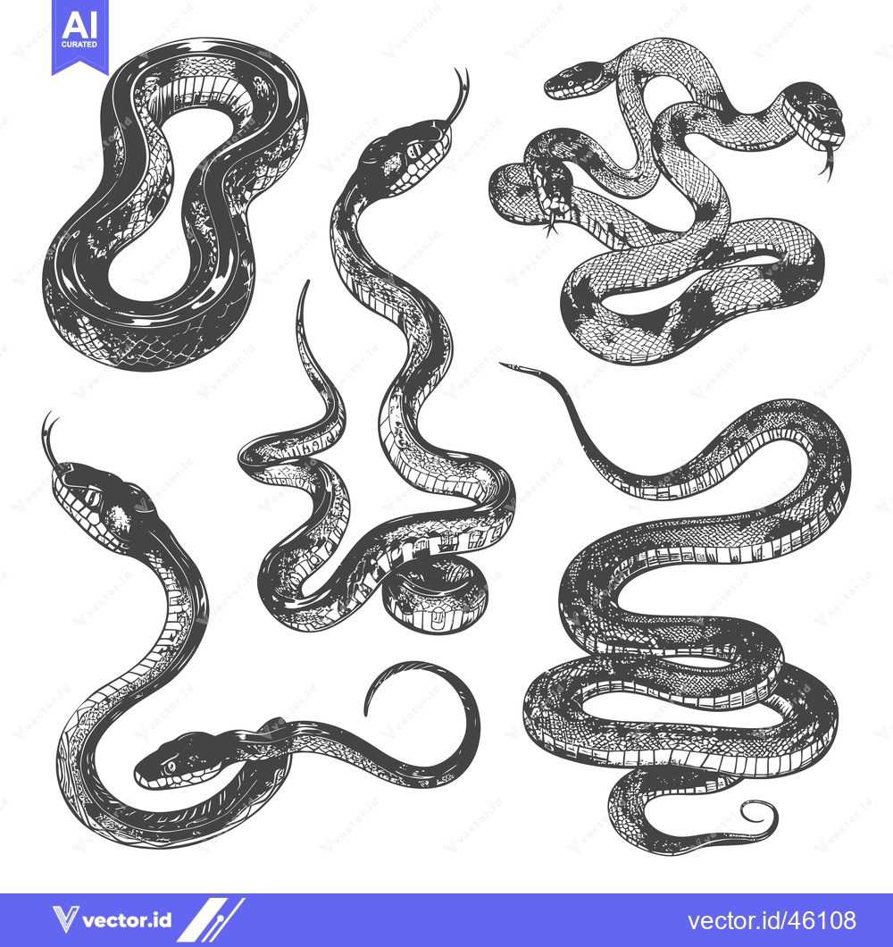 Premium Vector of Hand-Drawn Illustrations of Snakes in Various Poses