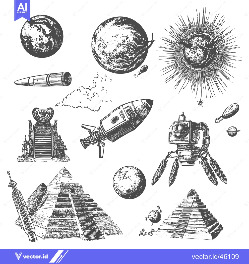 Premium Vector dari Hand-Drawn Illustrations of Space Exploration and Ancient Civilization