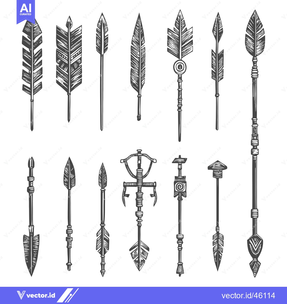 Premium Vector dari Hand-Drawn Illustrations of Tribal Arrows with Feathers and Geometric