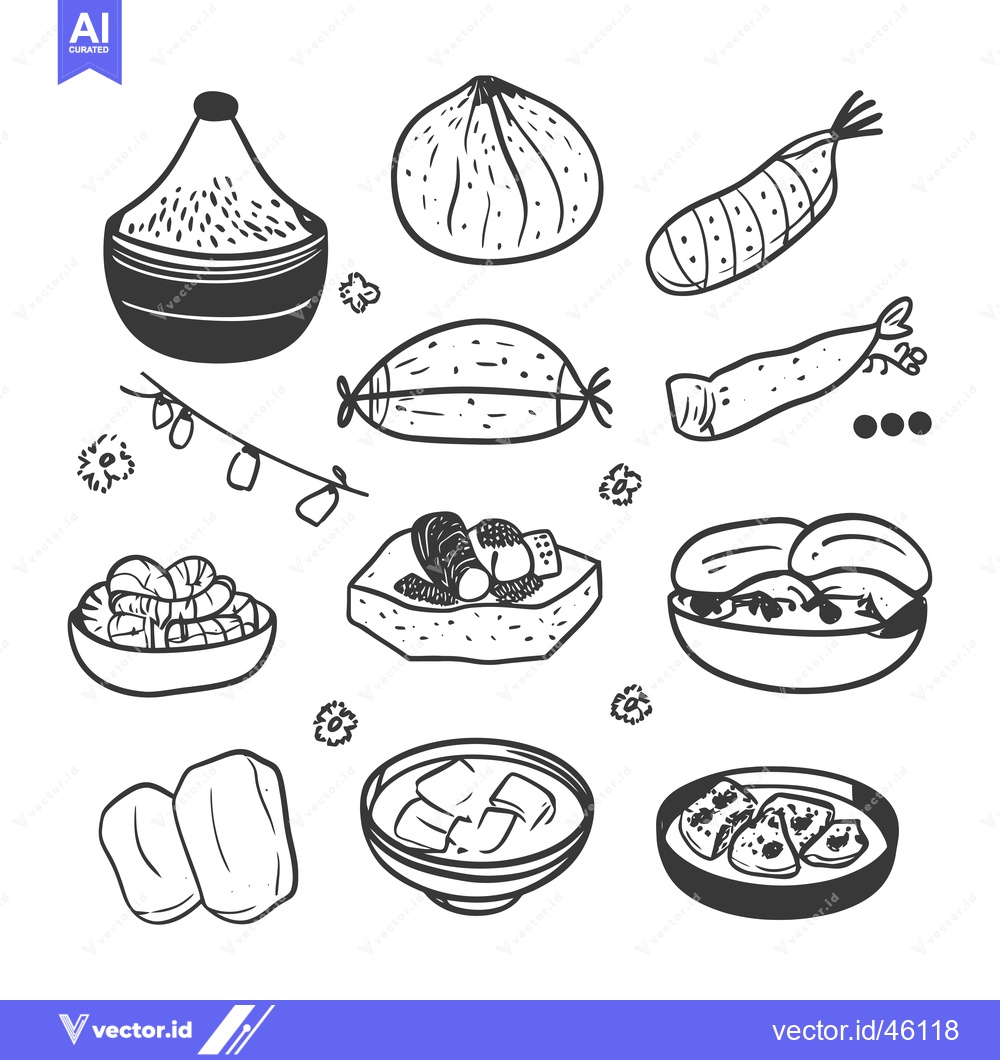 Premium Vector of Hand-drawn illustrations of various Asian cuisines