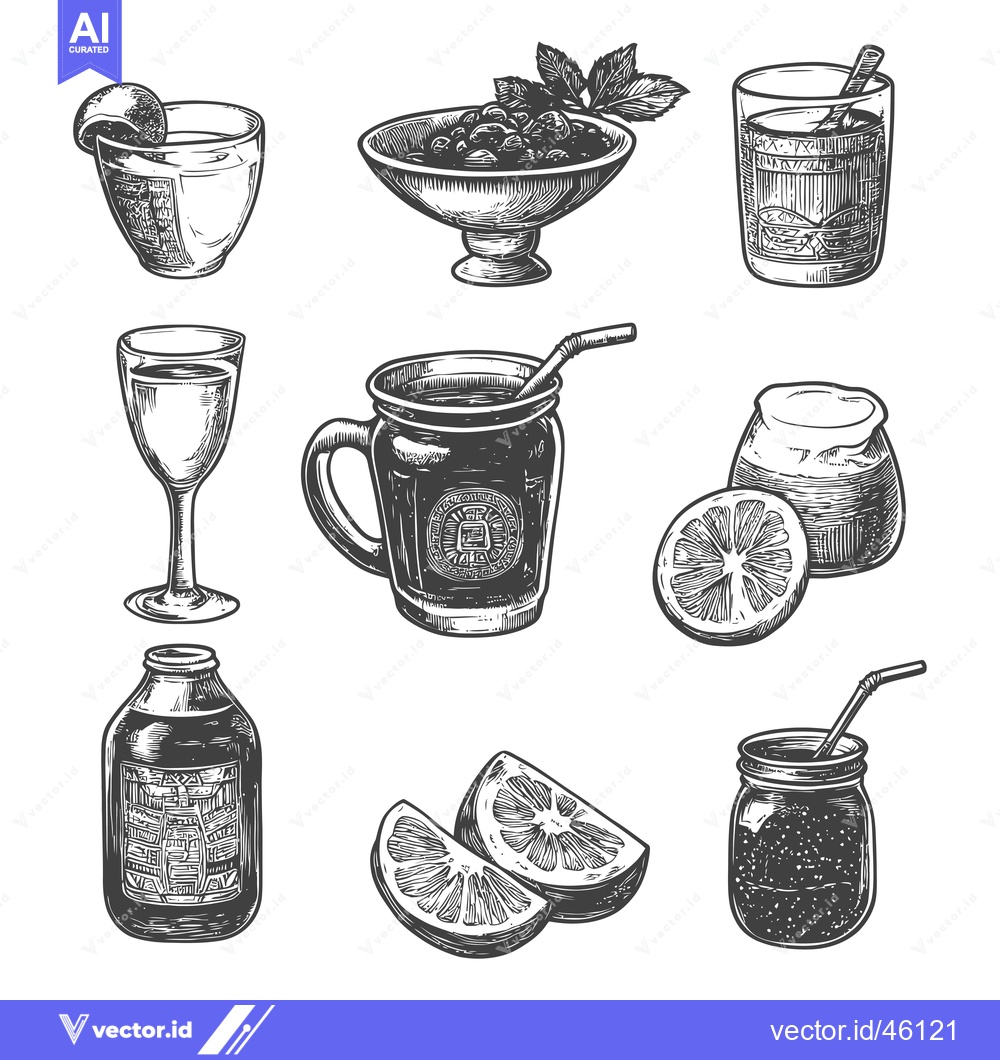 Premium Vector dari Hand-Drawn Illustrations of Various Beverages with Citrus and Herbs