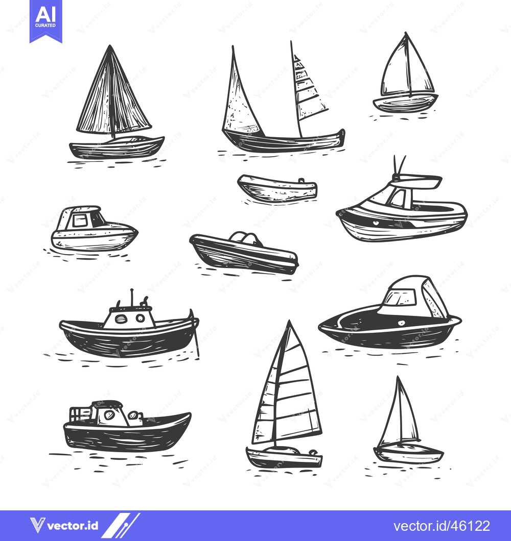 Premium Vector of Hand-Drawn Illustrations of Various Boats and Sailboats