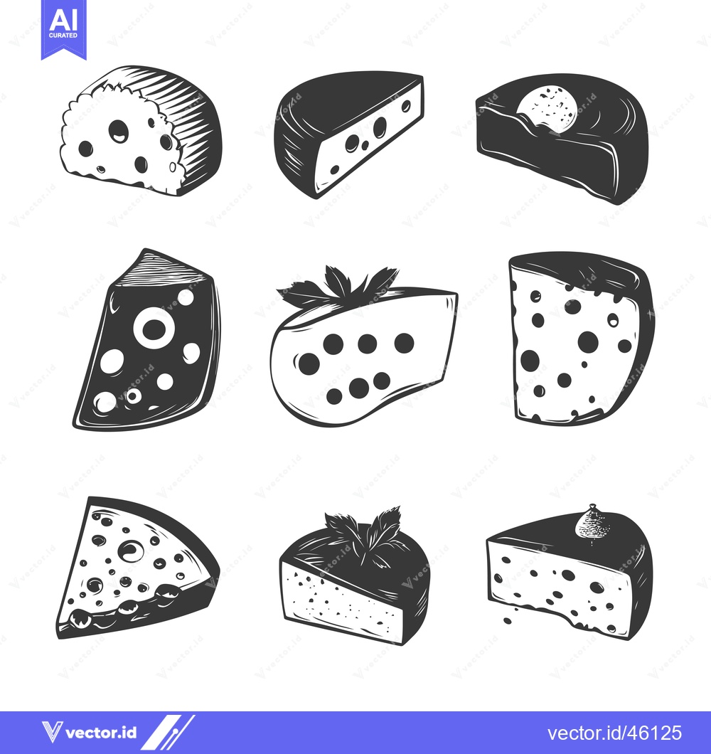 Premium Vector dari Hand-Drawn Illustrations of Various Cheese Varieties