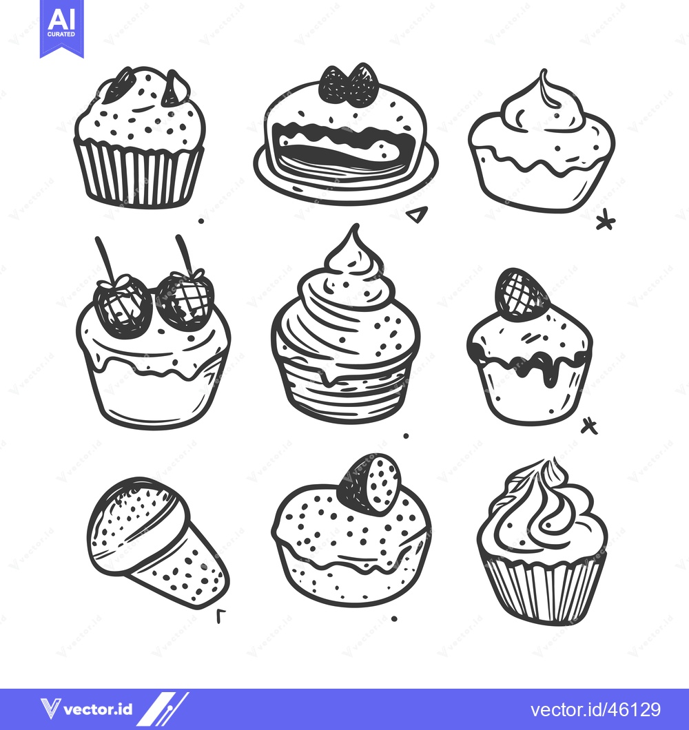 Premium Vector dari Hand-Drawn Illustrations of Various Cupcakes and Cakes