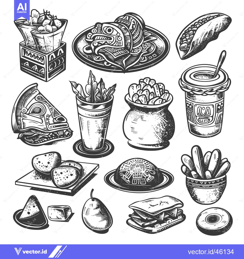Premium Vector dari Hand-Drawn Illustrations of Various Foods in Black and White