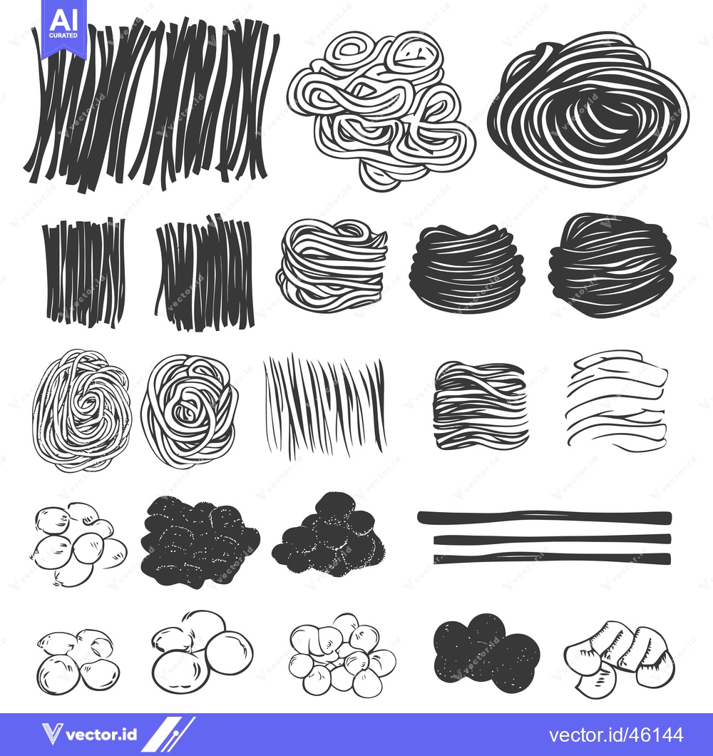 Premium Vector dari Hand-Drawn Illustrations of Various Pasta Shapes and Gnocchi