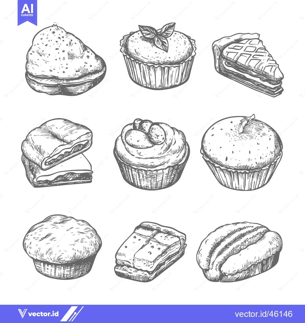 Premium Vector of Hand-drawn illustrations of various pastries and baked goods