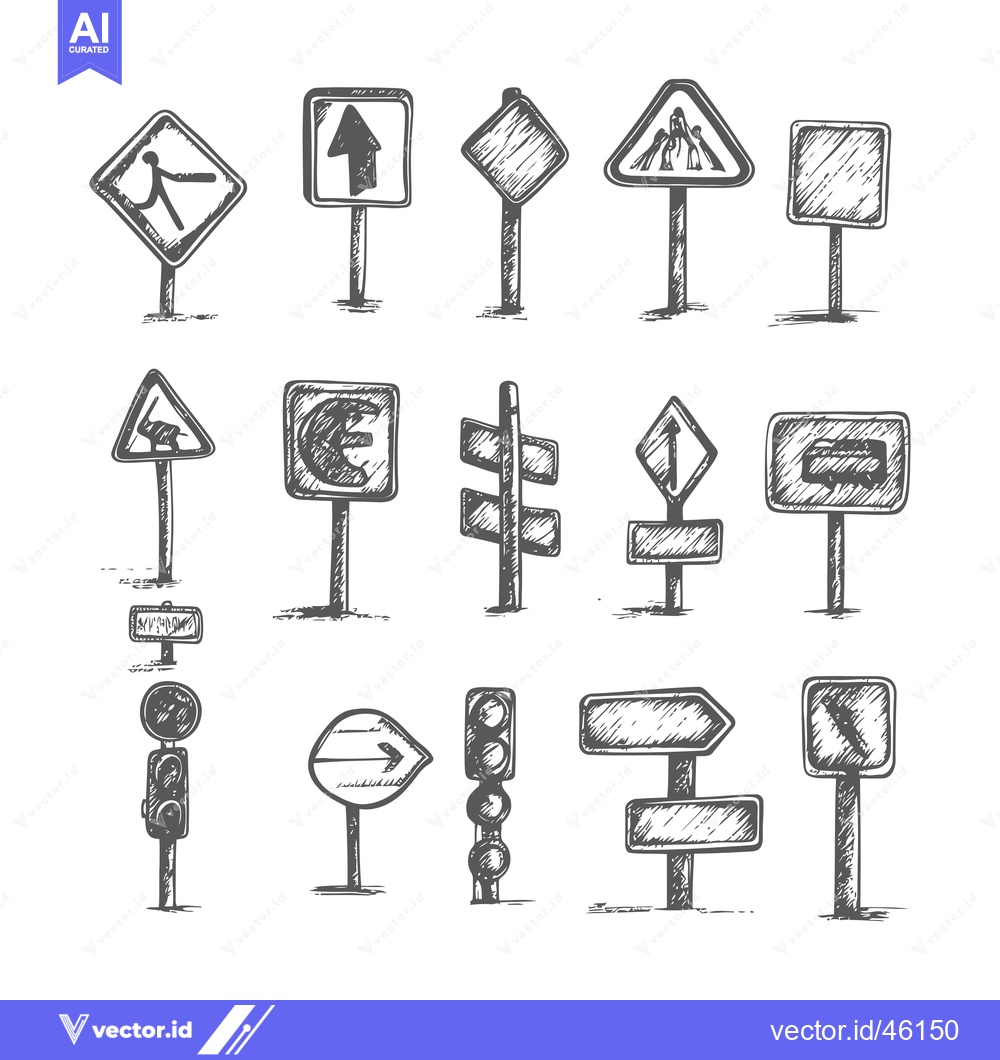 Premium Vector dari Hand-drawn illustrations of various road signs and traffic lights
