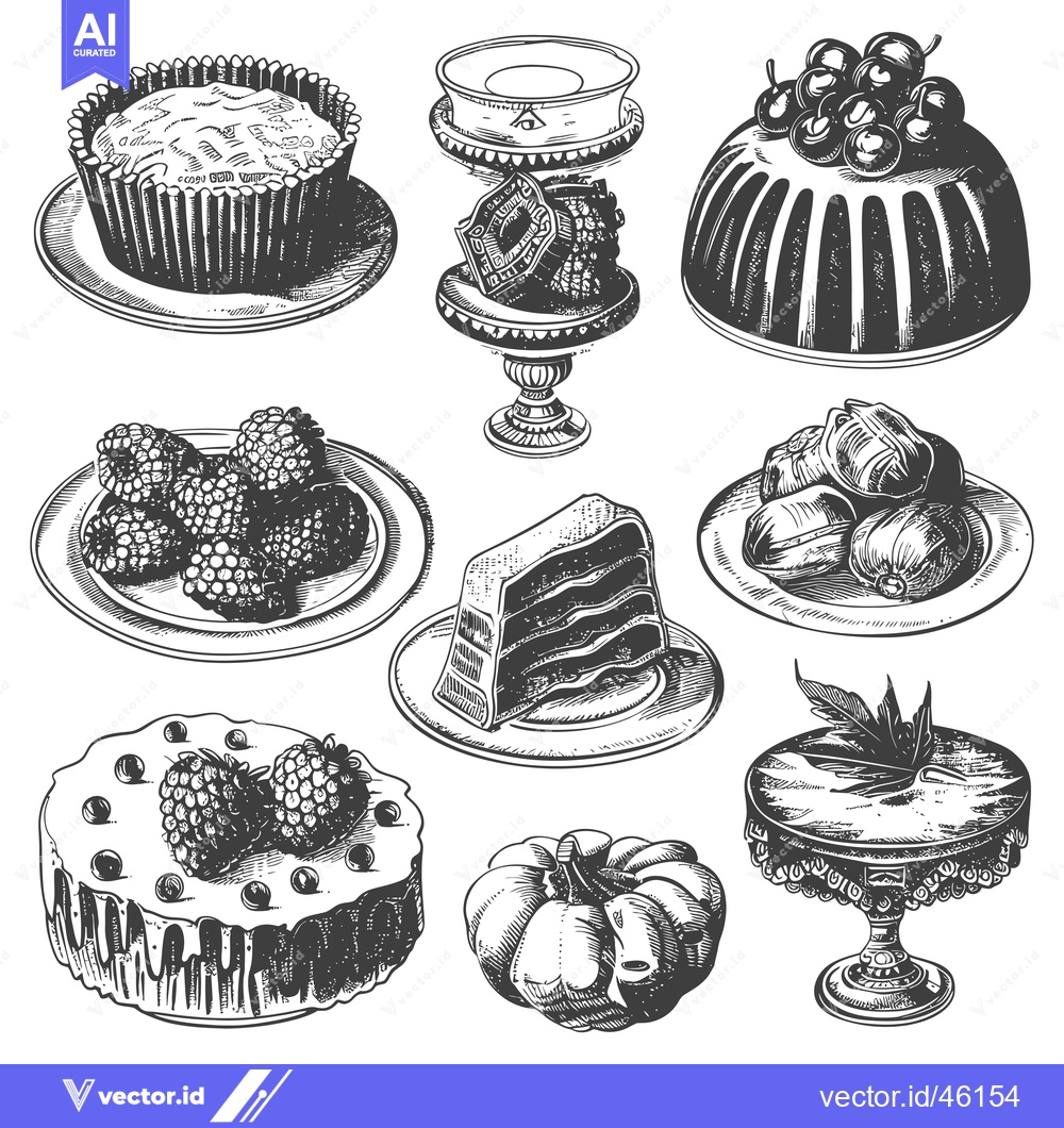 Premium Vector dari Hand-drawn illustrations of various sweet treats and desserts.
