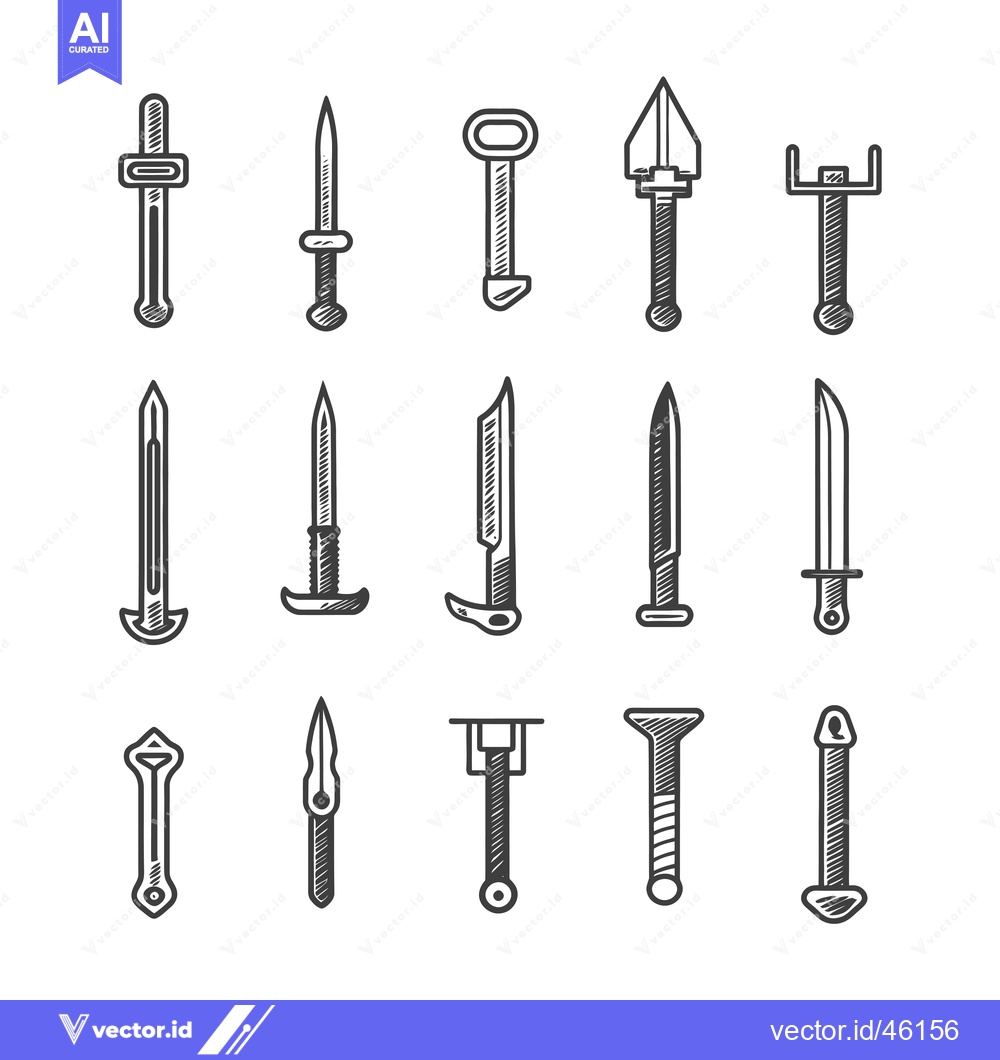 Premium Vector of Hand-Drawn Illustrations of Various Swords and Daggers