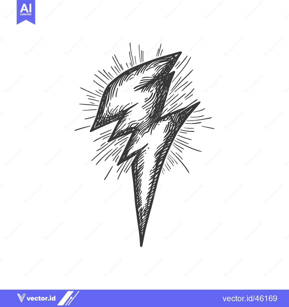 Premium Vector of Hand-drawn lightning bolt with radiating lines