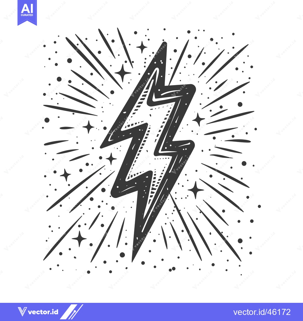 Premium Vector dari Hand-Drawn Lightning Bolt with Stars and Rays