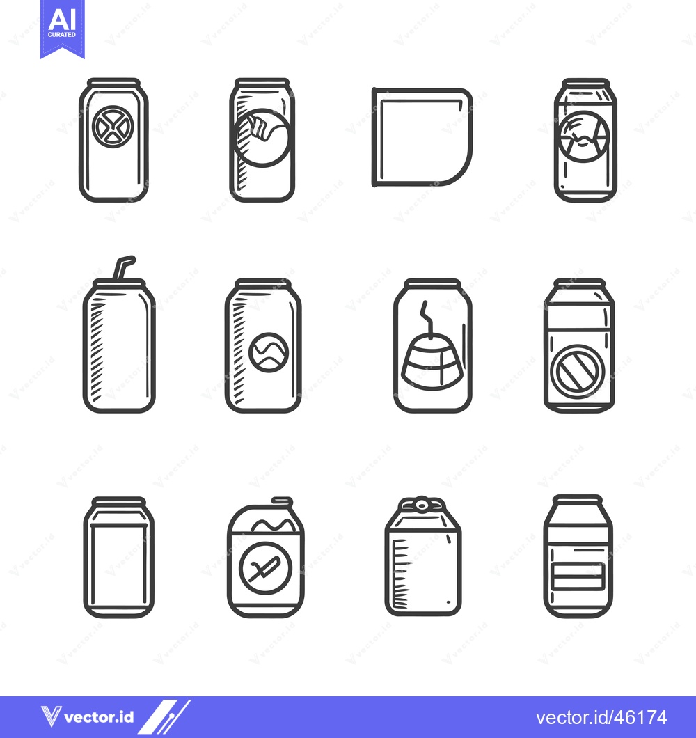 Premium Vector of Hand-Drawn Line Art Icons of Various Can Designs