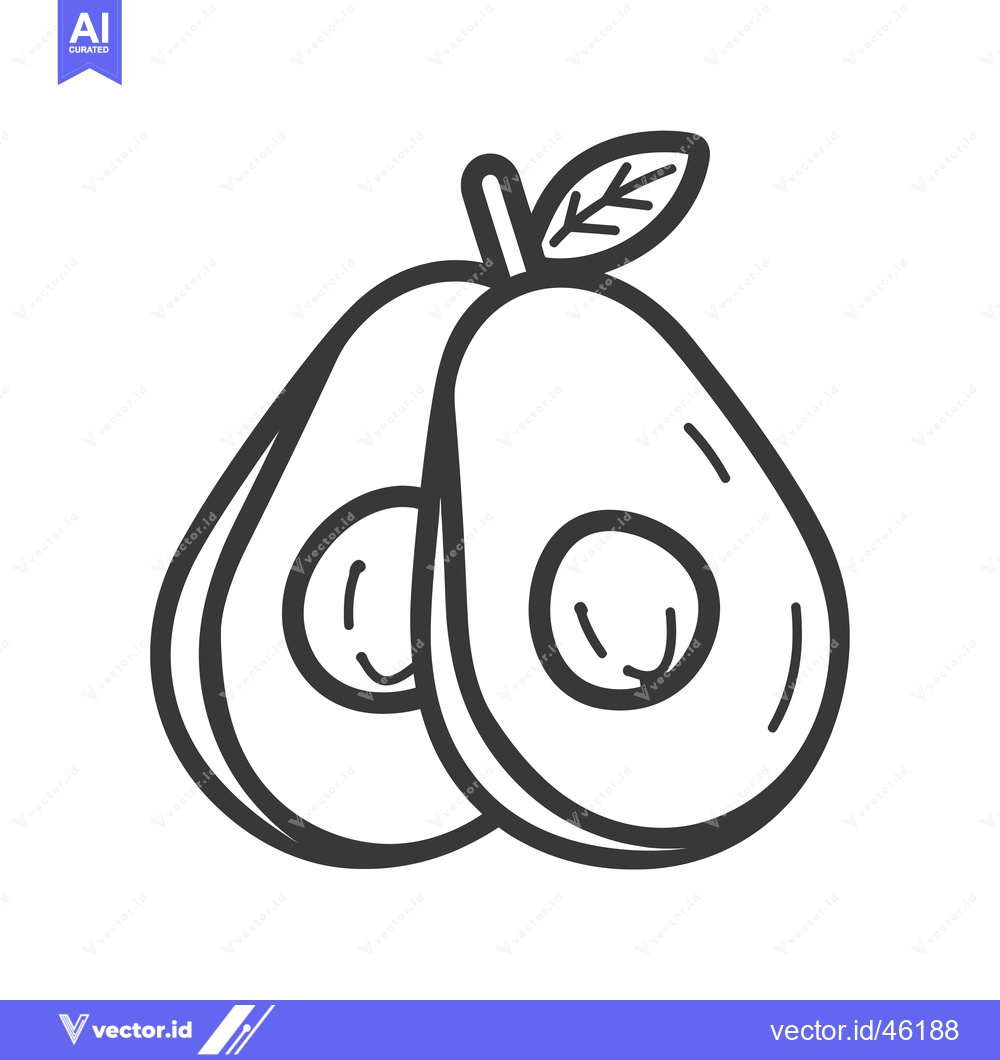 Premium Vector of Hand-drawn Line Art Illustration of a Halved Avocado with a Leaf