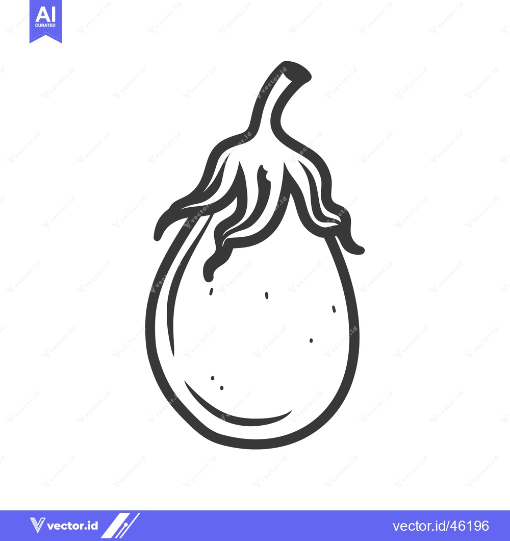 Premium Vector of Hand-drawn Line Art Illustration of an Eggplant