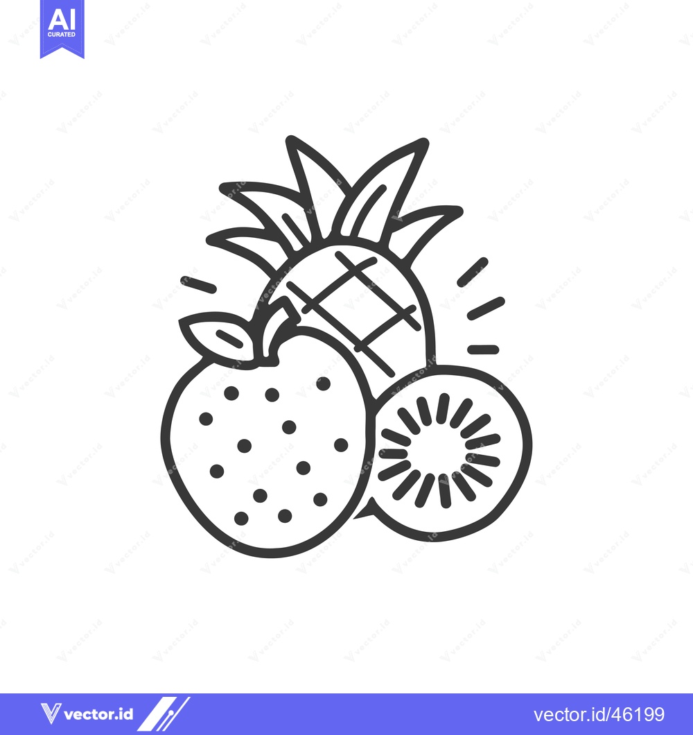 Premium Vector dari Hand-Drawn Line Art Illustration of a Pineapple, Apple, and Kiwi