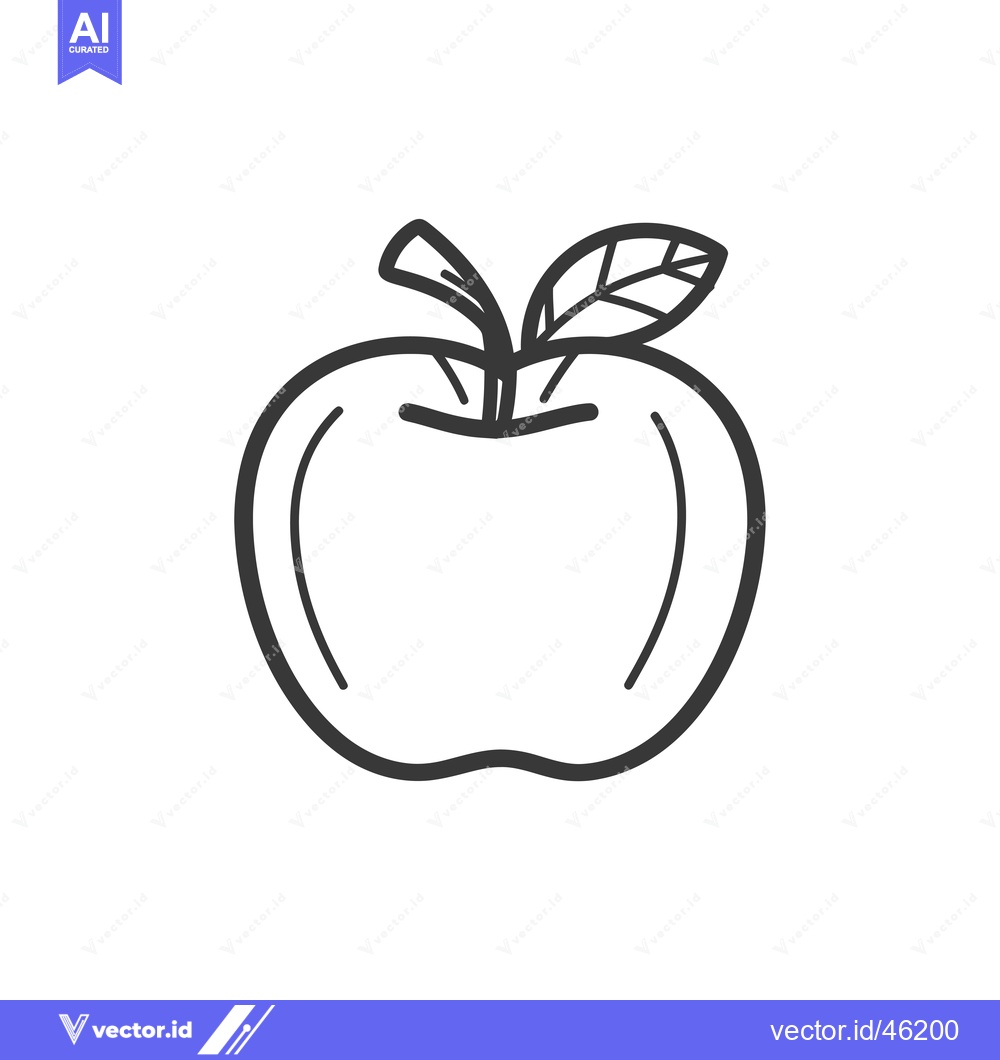 Premium Vector dari Hand-Drawn Line Art Illustration of a Single Apple with a Leaf