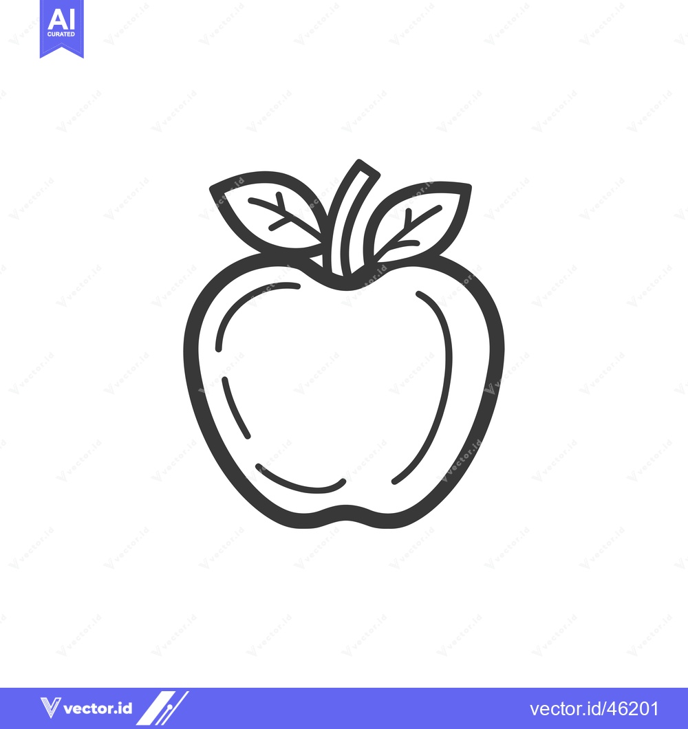 Premium Vector of Hand-drawn line art illustration of a single apple with two leaves