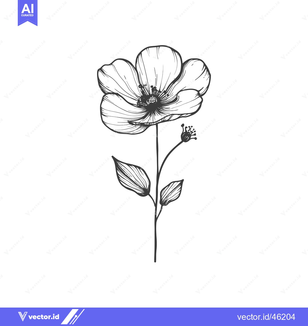 Premium Vector dari Hand-Drawn Line Art Illustration of a Single Poppy Flower