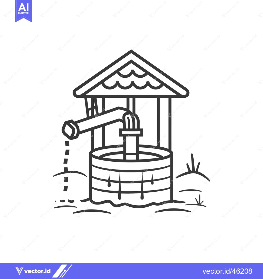 Premium Vector dari Hand-Drawn Line Art Illustration of a Water Well with a Pump