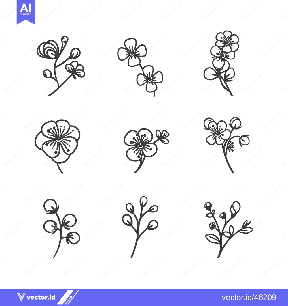 Premium Vector of Hand-drawn Line Art Illustration of Blooming Branches