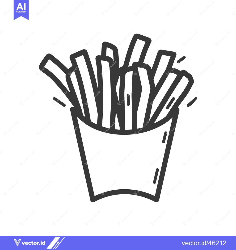 Premium Vector dari Hand-drawn line art illustration of french fries in a paper cup