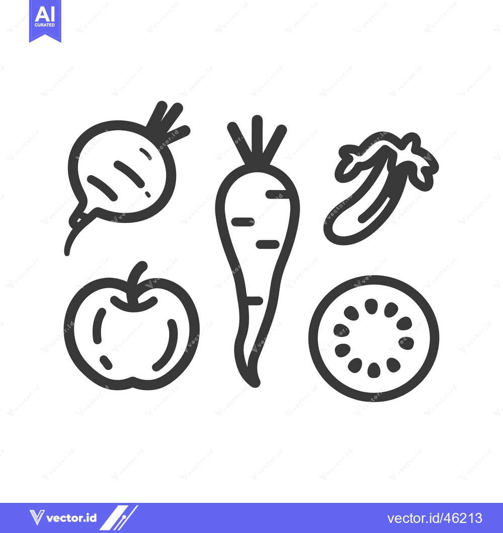 Premium Vector of Hand-drawn Line Art Illustration of Six Different Vegetables
