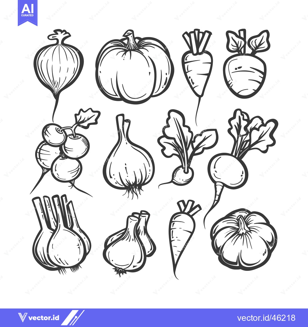 Premium Vector of Hand-Drawn Line Art Illustration of Various Vegetables