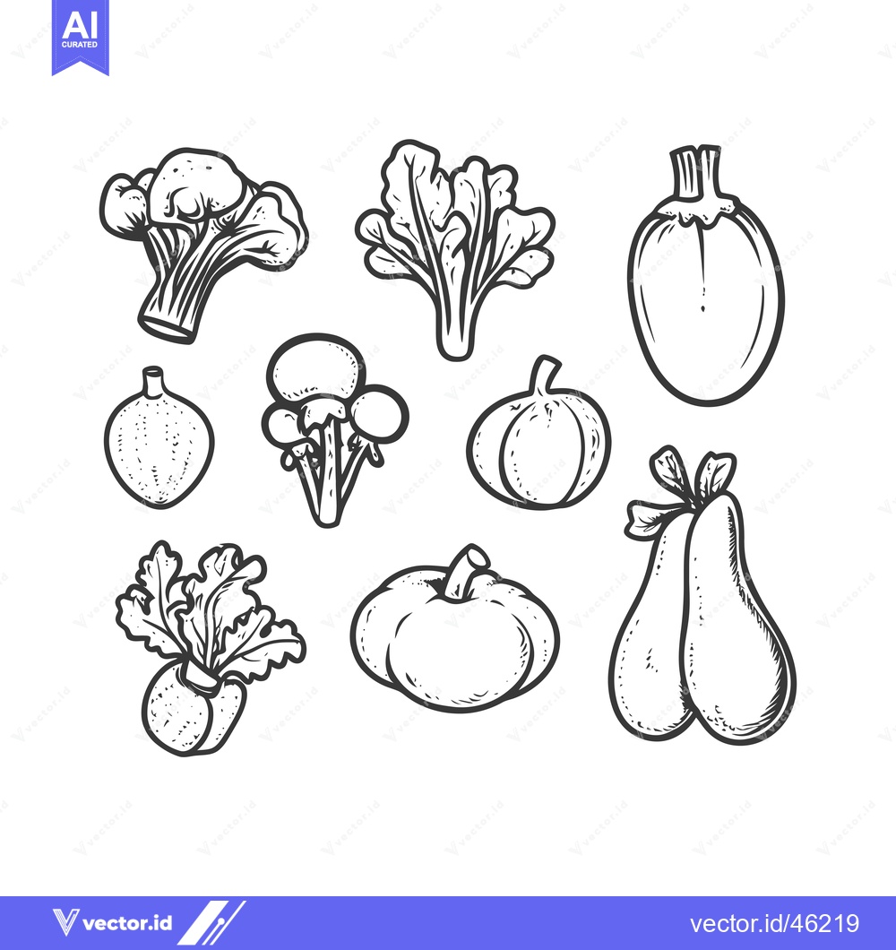 Premium Vector of Hand-drawn Line Art Illustration of Various Vegetables
