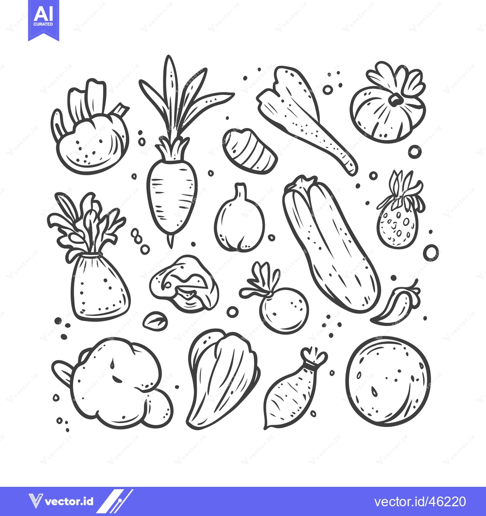 Premium Vector dari Hand-drawn Line Art Illustration of Various Vegetables and Fruits