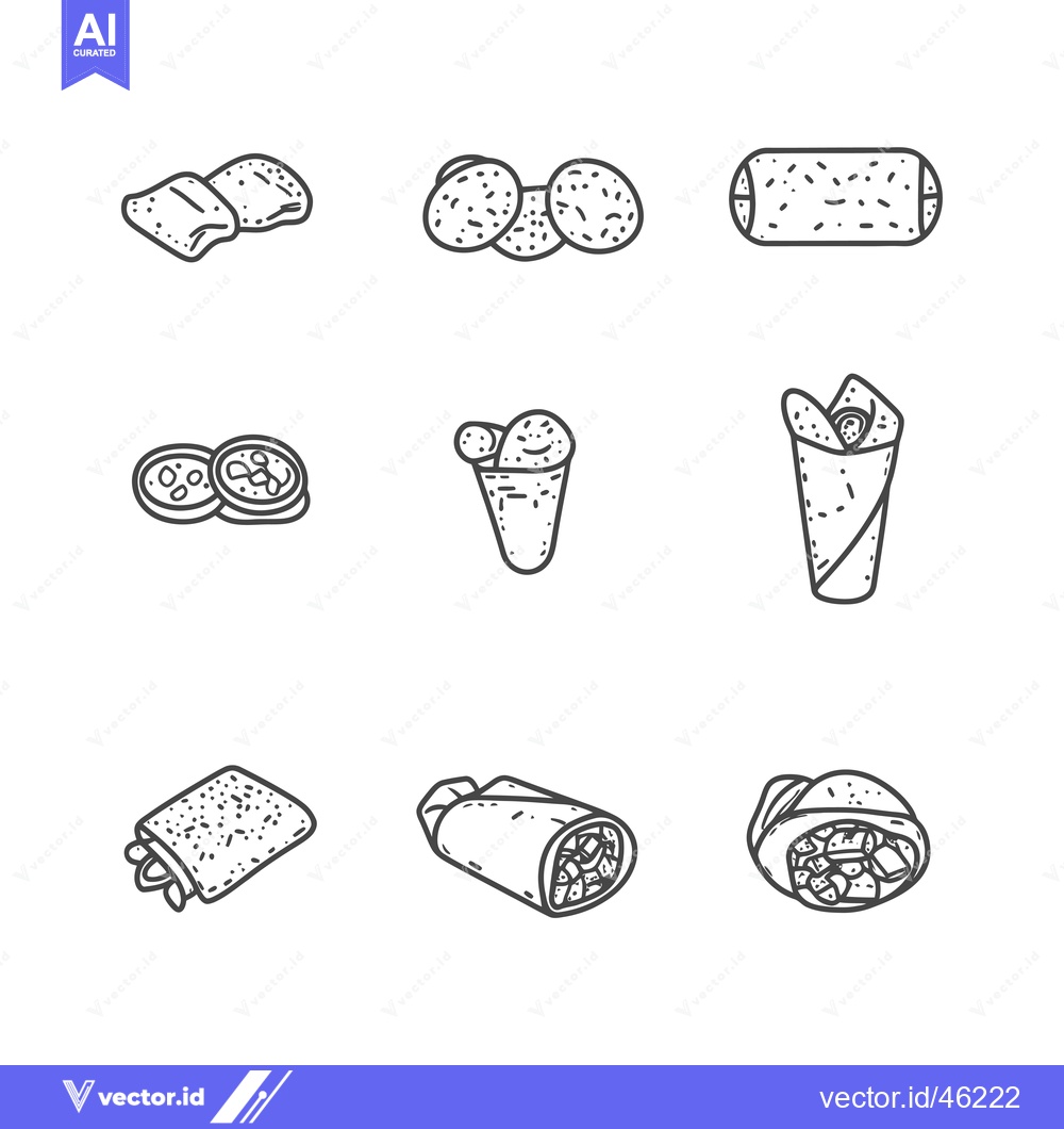 Premium Vector dari Hand-drawn line art illustrations of various burrito and taco styles