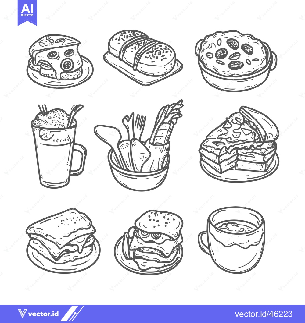 Premium Vector dari Hand Drawn Line Art Illustrations of Various Food Items