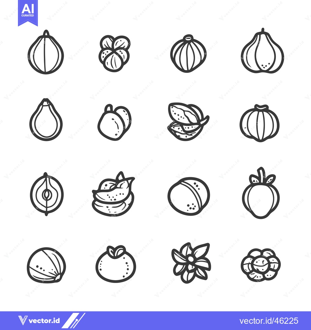 Premium Vector of Hand-drawn line art illustrations of various fruits and vegetables