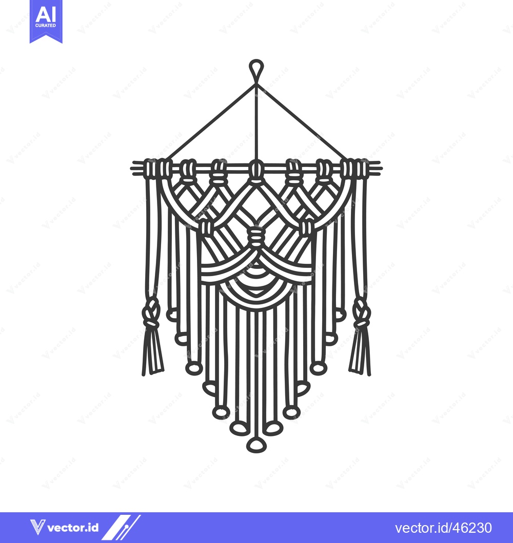 Premium Vector dari Hand-Drawn Macrame Wall Hanging with Tassels and Beads