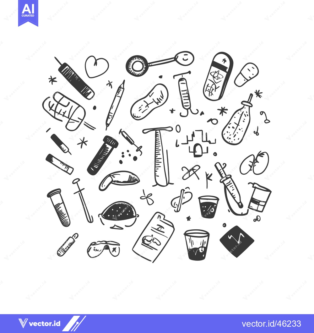 Premium Vector of Hand-Drawn Medical Illustrations Arranged in a Circular Pattern