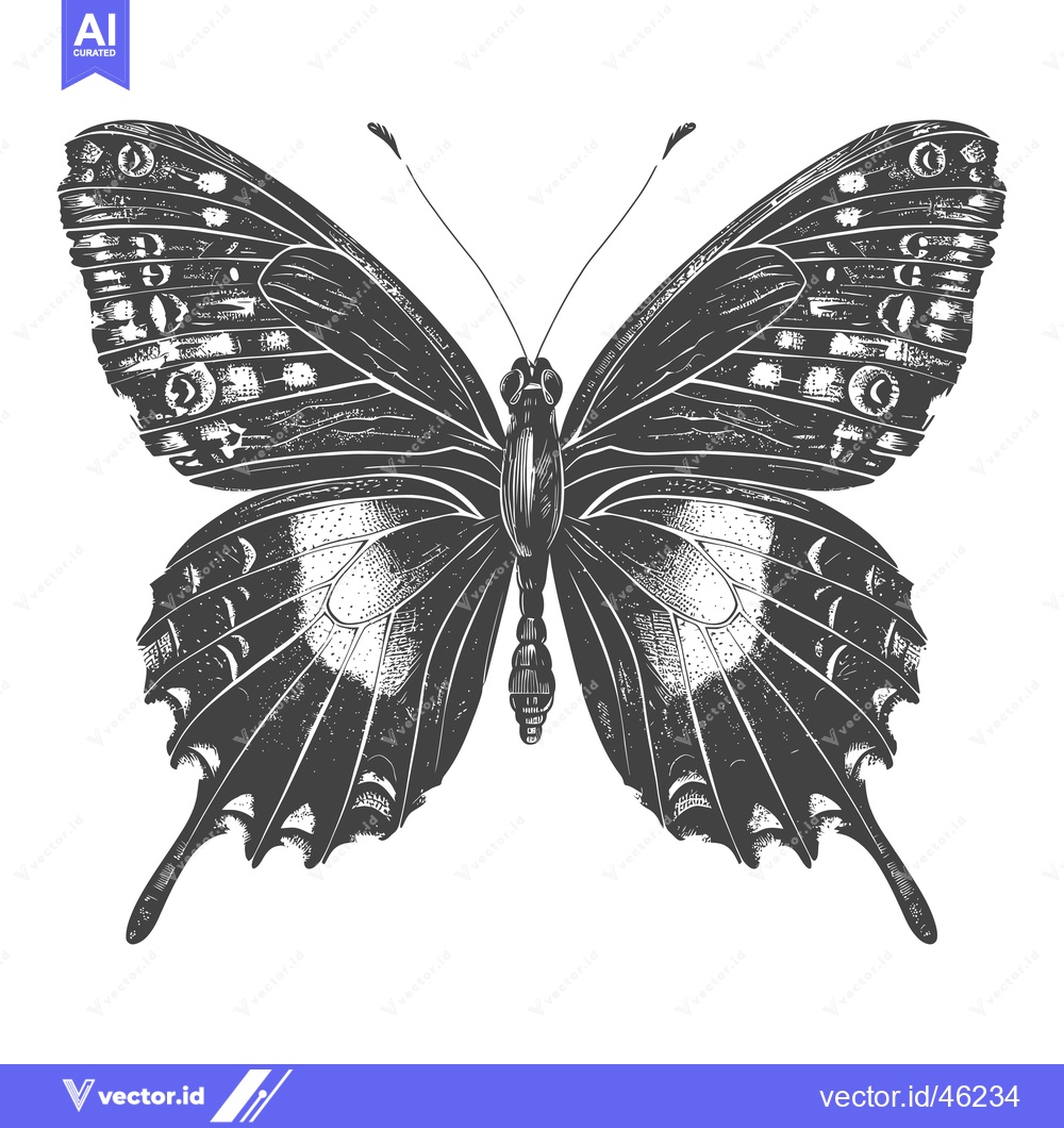 Premium Vector of Hand-Drawn Monochromatic Illustration of a Butterfly