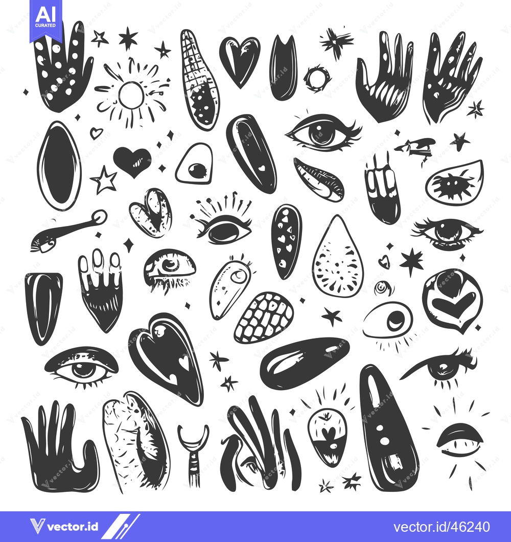 Premium Vector dari Hand Drawn Mystical Symbols and Shapes in Black and White