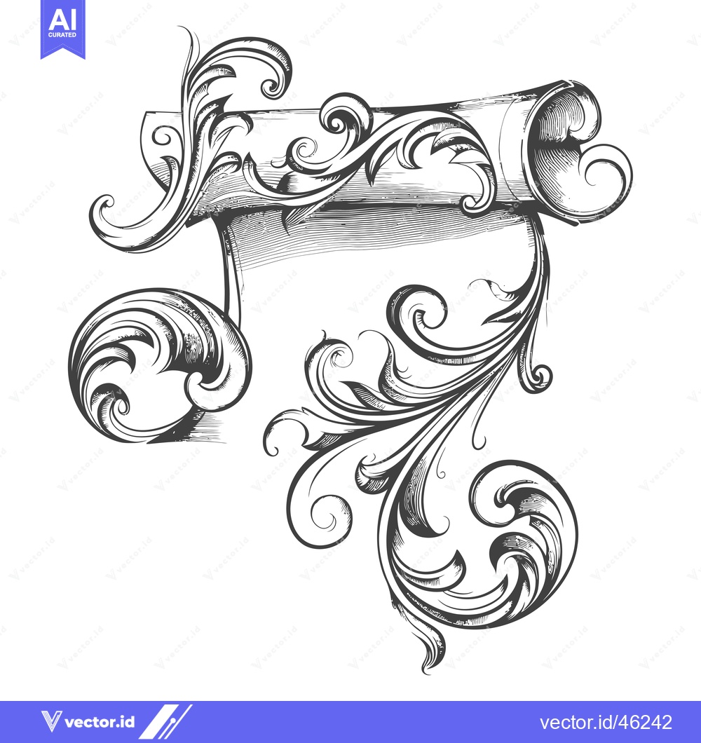 Premium Vector of Hand-Drawn Ornamental Scroll with Intricate Floral Designs