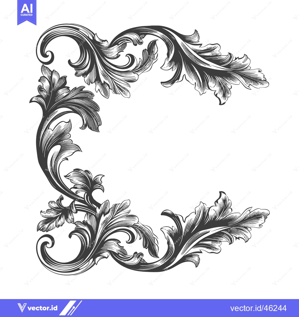 Premium Vector of Hand-Drawn Ornate Floral Corner Design with Swirls and Leaves