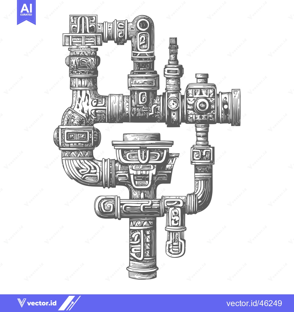 Premium Vector of Hand-Drawn Ornate Pipe System with Intricate Detailing